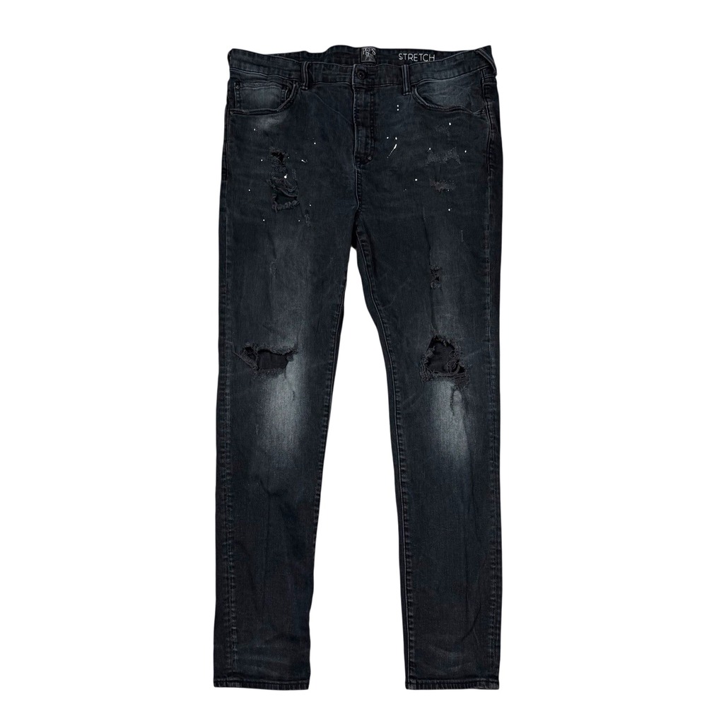 PRPS‎ Mens Stretch Rip Repair Distressed Paint Splatter Black Jeans Size 40